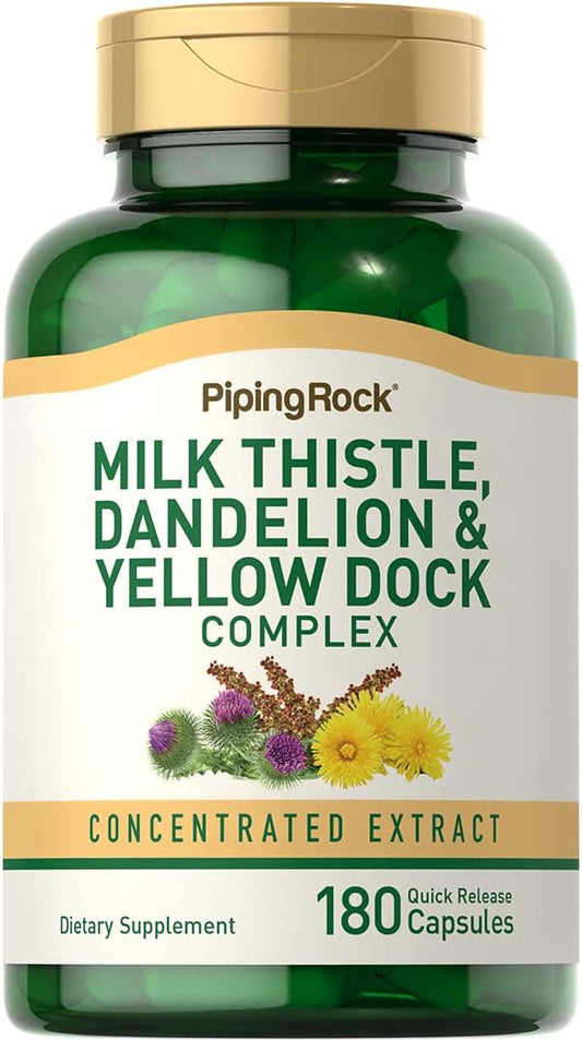 Milk Thistle, Dandelion & Yellow Dock | 180 Capsules | Concentrated Extract Complex | Non-Gmo, Gluten Free Supplement