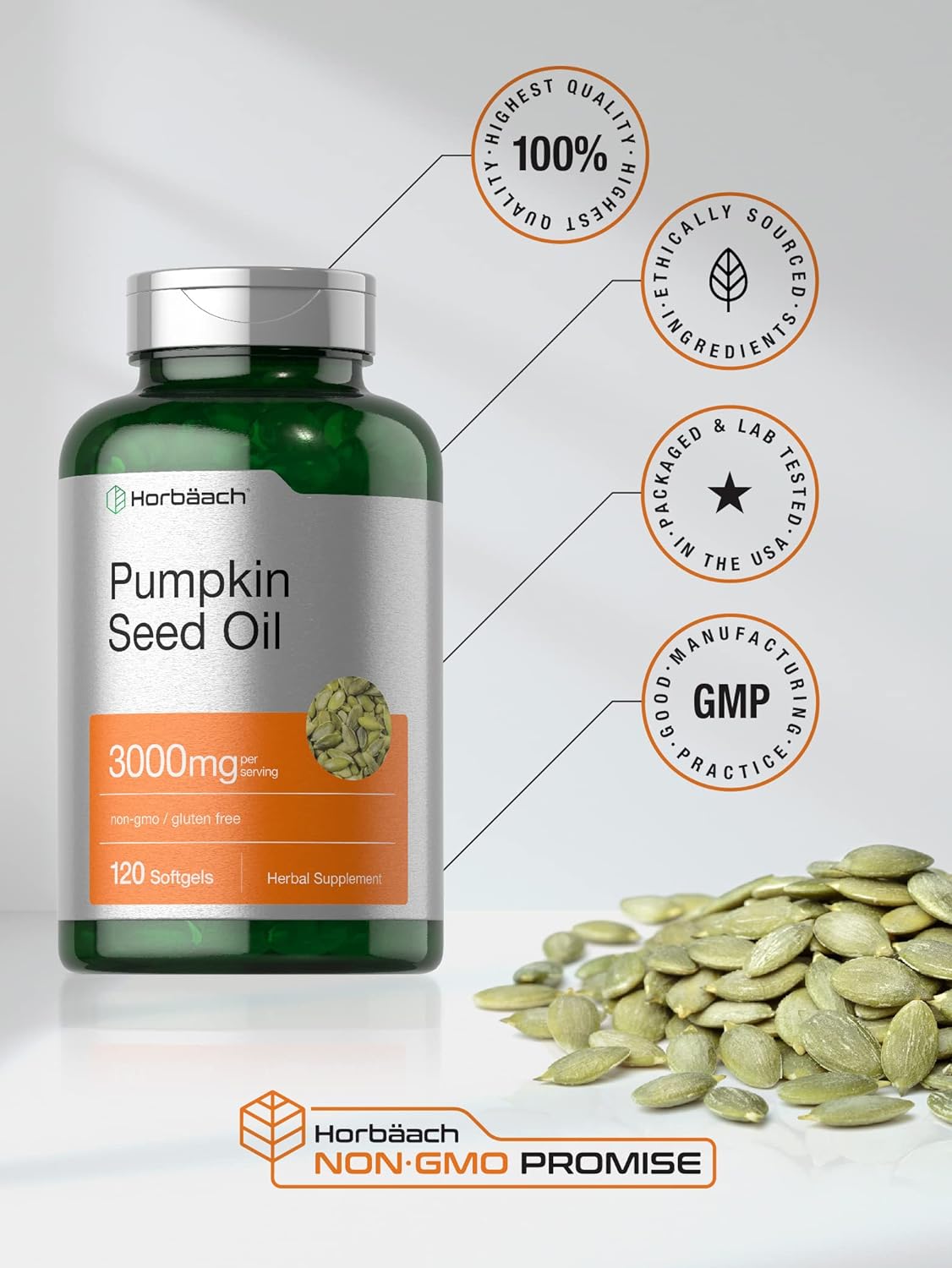 Pumpkin Seed Oil | 3000Mg | 120 Softgel Capsules | Cold Pressed Dietary Supplement | Non-Gmo and Gluten Free Formula