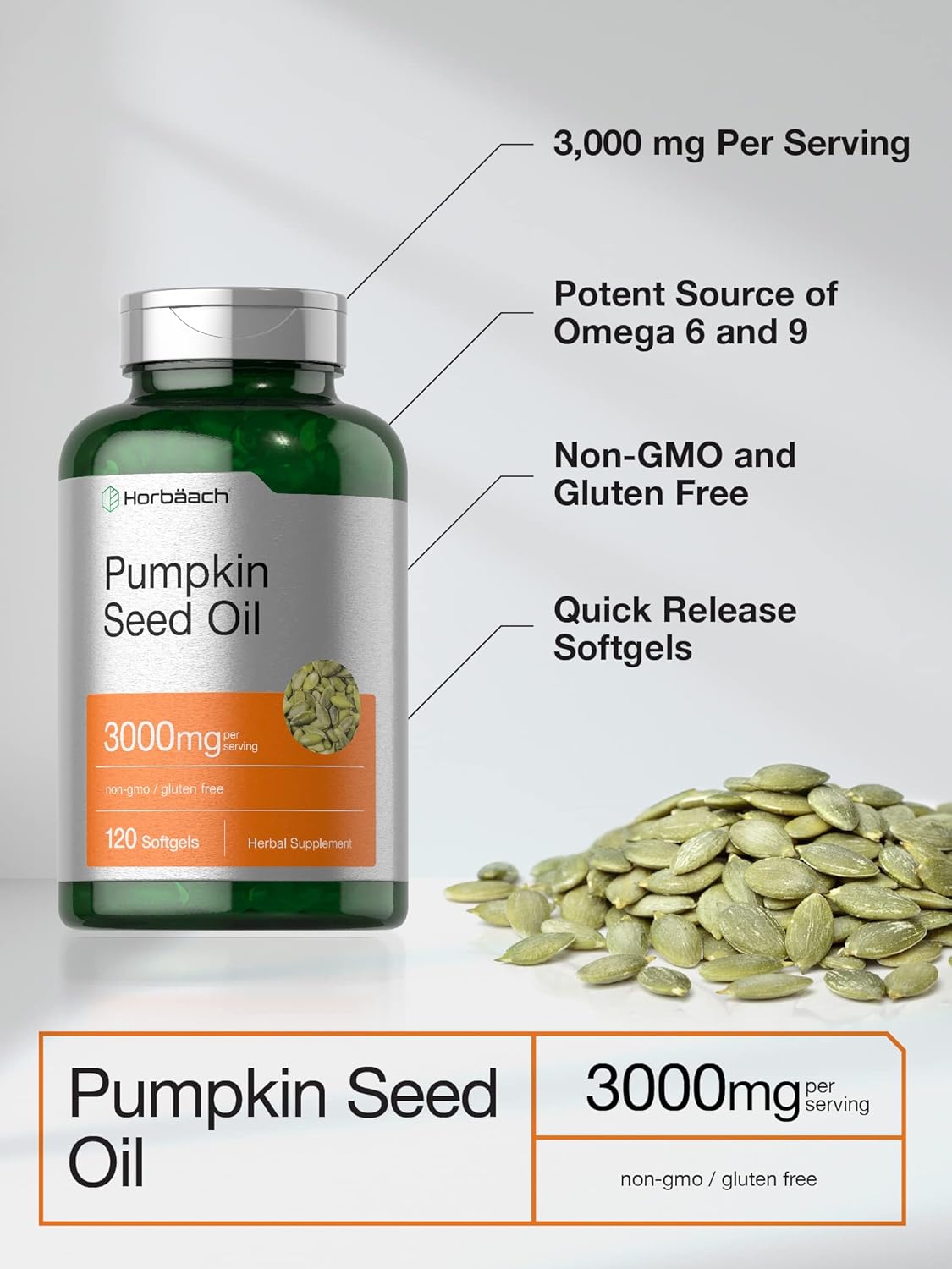 Pumpkin Seed Oil | 3000Mg | 120 Softgel Capsules | Cold Pressed Dietary Supplement | Non-Gmo and Gluten Free Formula