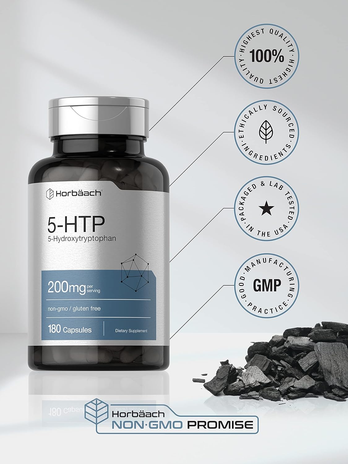 5HTP 200Mg Supplement | 180 Capsules | 5 Hydroxytryptophan | Griffonia Simplicifolia | Extra Strength | Non-Gmo, Gluten Free