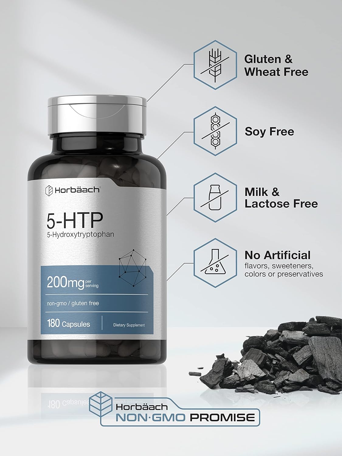 5HTP 200Mg Supplement | 180 Capsules | 5 Hydroxytryptophan | Griffonia Simplicifolia | Extra Strength | Non-Gmo, Gluten Free
