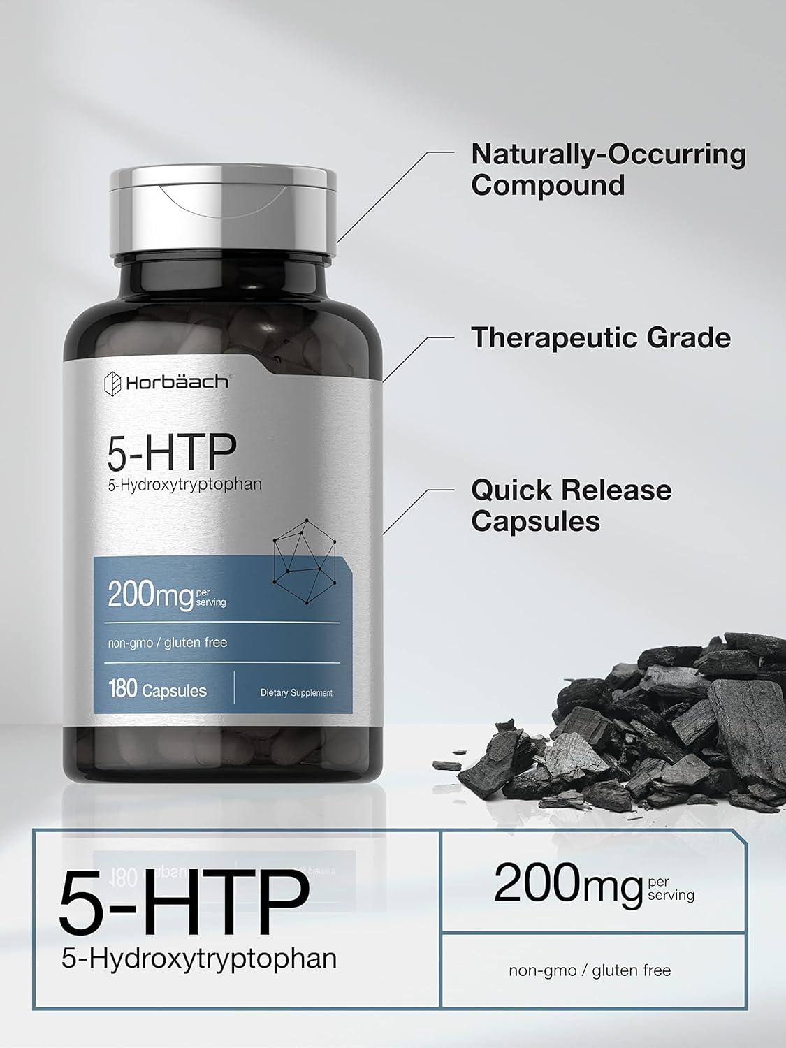 5HTP 200Mg Supplement | 180 Capsules | 5 Hydroxytryptophan | Griffonia Simplicifolia | Extra Strength | Non-Gmo, Gluten Free