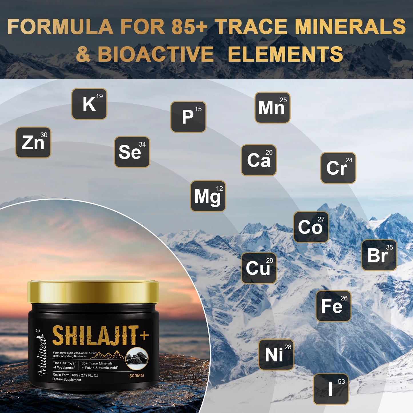100% Pure Shilajits with 85+ Trace Minerals & Fulvic Acid Support Immune and Metabolic Health Brain Focus and Memory
