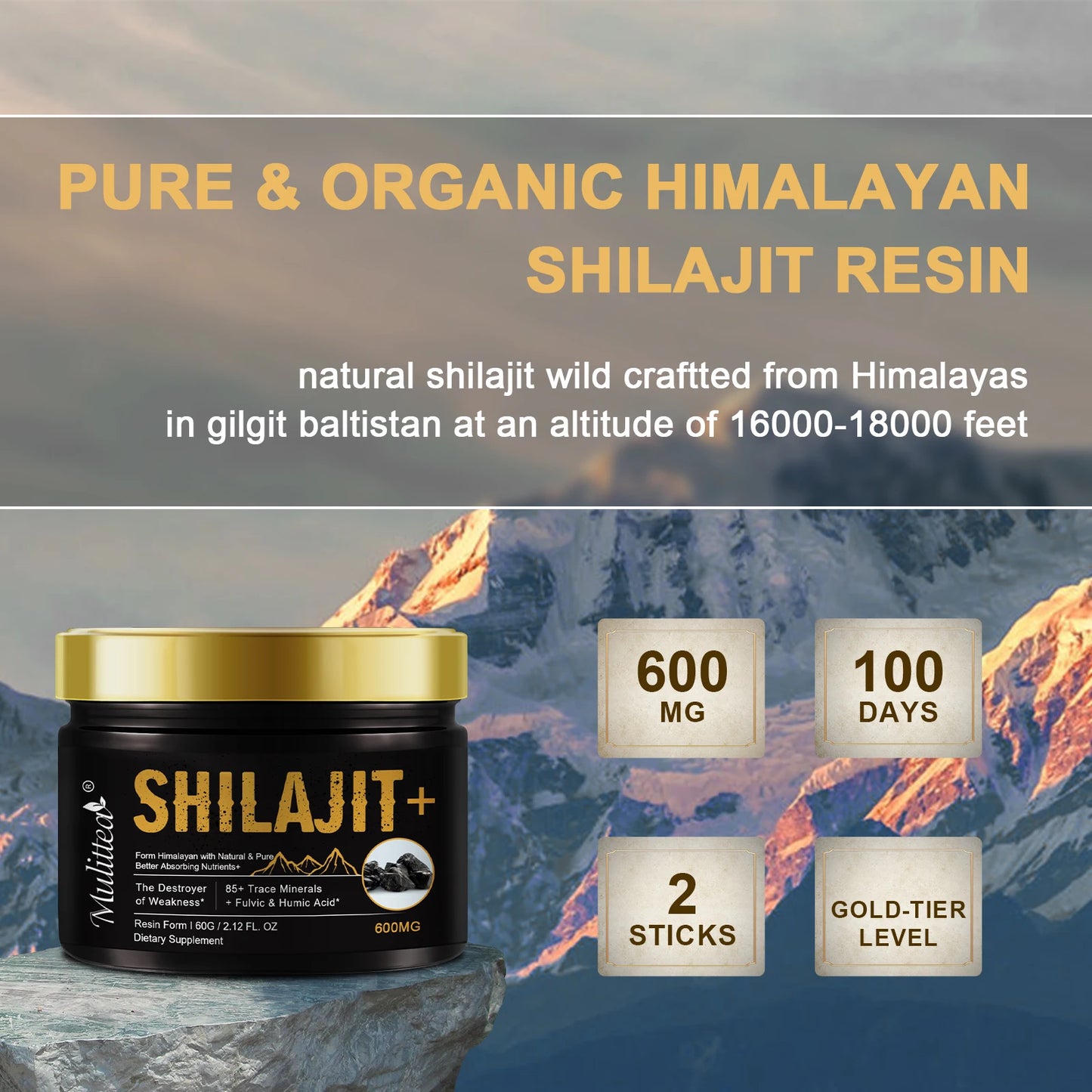 100% Pure Shilajits with 85+ Trace Minerals & Fulvic Acid Support Immune and Metabolic Health Brain Focus and Memory